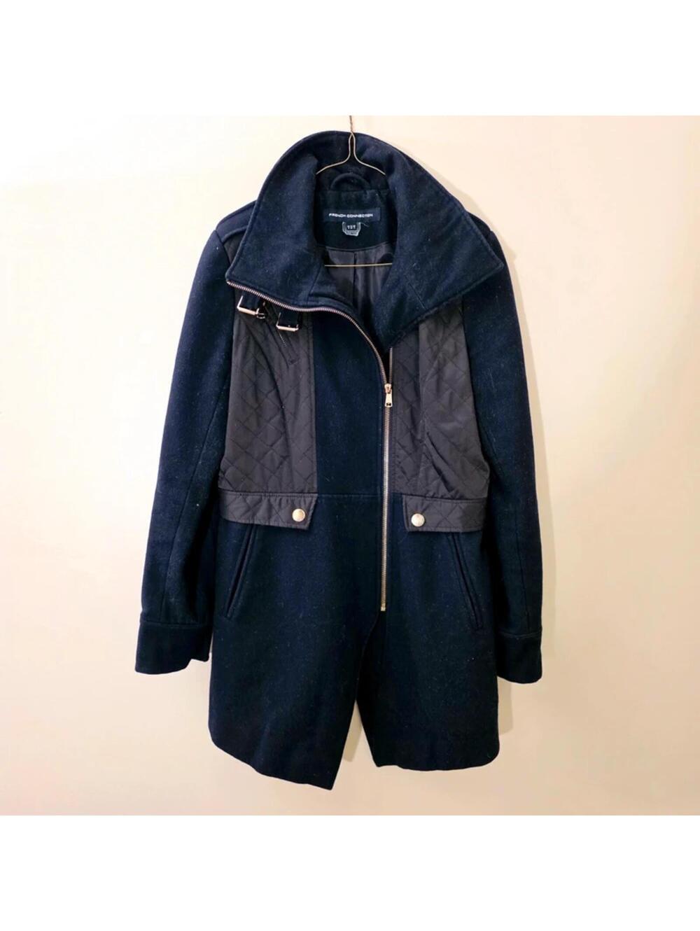 French Connection Navy Wool Asymmetrical Coat - sz US 2/UK 6